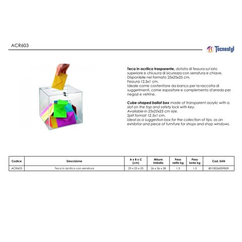Teca con serratura TECNOSTYL in acrilico trasparente ACR603
